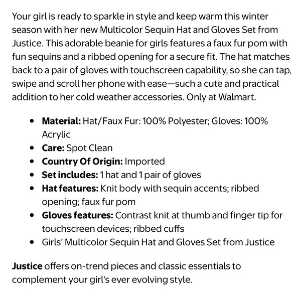 Justice Lavender Pastel Rainbow Sequin Beanie Faux Fur Pop-Pom & Gloves Set - Picture 8 of 10